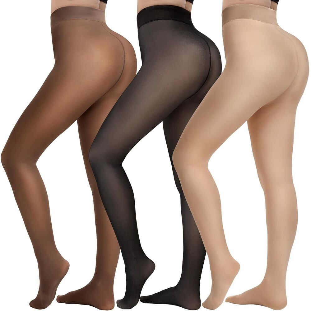 3 Pairs Fleece Lined Tights Women - Warm Sheer Pantyhose Fake